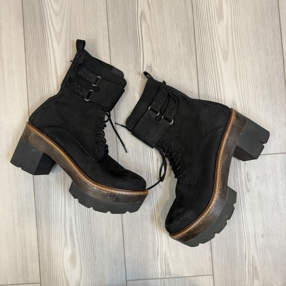 Free People Shoes - Free People Lace Up Boots Combat Suede Black Boots Platform Sz 10 EU 41